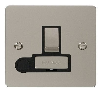 Flat Plate Pearl Nickel Ingot 13A Switched Connection Unit  + Flex - Black Trim