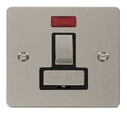 Flat Plate Pearl Nickel Ingot 13A Switched Connection Unit  + Neon  - Black Trim