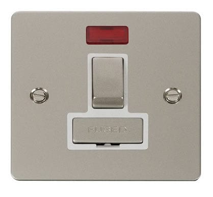 Flat Plate Pearl Nickel Ingot 13A Switched Connection Unit  + Neon  - White Trim