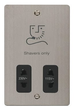 Flat Plate Stainless Steel - Black Inserts Click Define Flat Plate Stainless Steel 115/230v Shaver Socket - Black