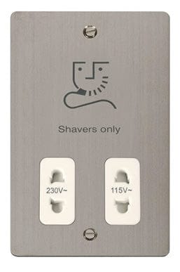 Flat Plate Stainless Steel - White Inserts Click Define Flat Plate Stainless Steel 115/230v Shaver Socket - White