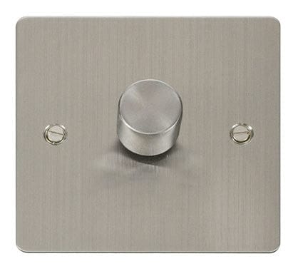 Flat Plate Stainless Steel - Black Inserts Click Define Flat Plate Stainless Steel 1 Gang 2 Way 400w Dimmer Switch - White