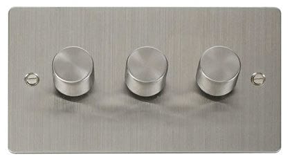 Flat Plate Stainless Steel - Black Inserts Click Define Flat Plate Stainless Steel 3 Gang 2 Way 400w Dimmer Switch - White