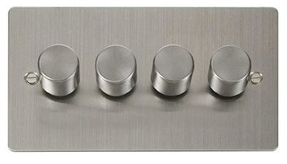 Flat Plate Stainless Steel - White Inserts Click Define Flat Plate Stainless Steel 4 Gang 2 Way 400w Dimmer Switch - Black