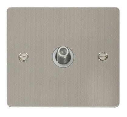 Flat Plate Stainless Steel - White Inserts Click Define Flat Plate Stainless Steel 1 Gang Satellite Socket  - White