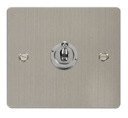 Flat Plate Stainless Steel - White Inserts Click Define Flat Plate Stainless Steel 10AX 1 Gang 2 Way Toggle Switch - Black