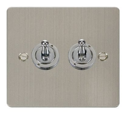 Flat Plate Stainless Steel - Black Inserts Click Define Flat Plate Stainless Steel 10AX 2 Gang 2 Way Toggle  switch - White