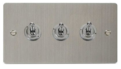 Flat Plate Stainless Steel - Black Inserts Click Define Flat Plate Stainless Steel 10AX 3 Gang 2 Way Toggle  switch - Black