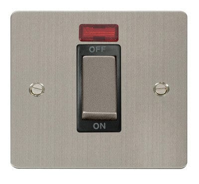 Flat Plate Stainless Steel Ingot 1 Gang 45A DP Switch With Neon - Black Trim