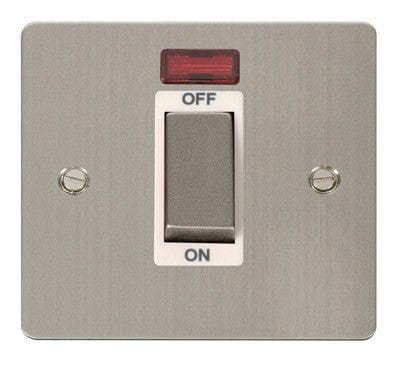 Flat Plate Stainless Steel Ingot 1 Gang 45A DP Switch With Neon - White Trim