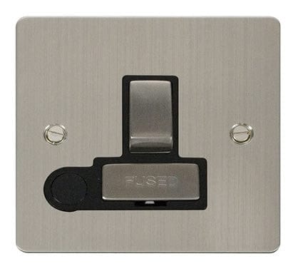 Flat Plate Stainless Steel Ingot 13A Switched Connection Unit  + Flex - Black Trim