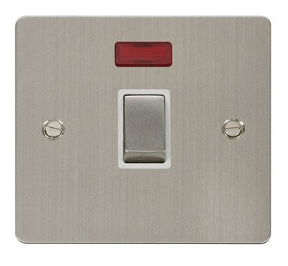 Flat Plate Stainless Steel Ingot 20A 1 Gang DP Switch  + Neon  - White Trim