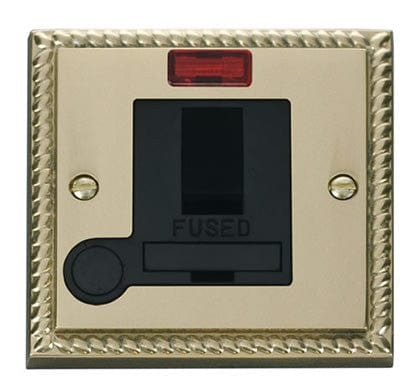 Georgian Cast Brass - Black Inserts Georgian Cast Brass 13A Fused Connection Unit Switched With Neon With Flex - Black Trim