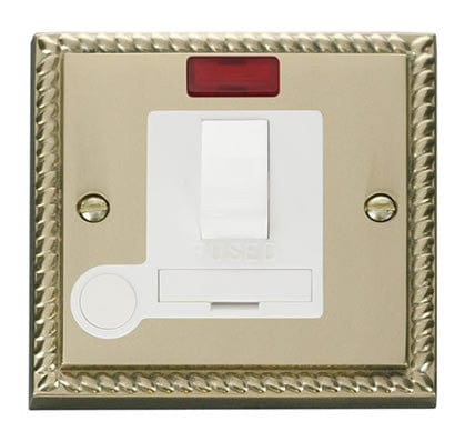 Georgian Cast Brass - White Inserts Georgian Cast Brass 13A Fused Connection Unit Switched With Neon With Flex - White Trim