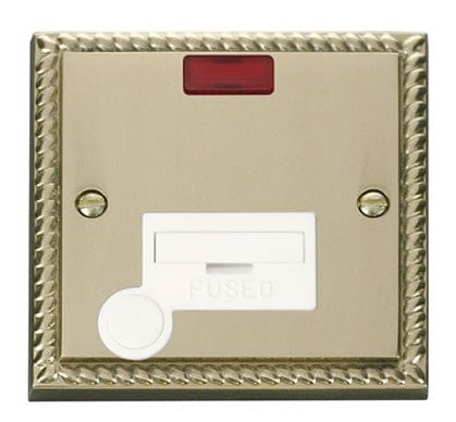 Georgian Cast Brass - White Inserts Georgian Cast Brass 13A Fused Connection Unit With Neon With Flex - White Trim
