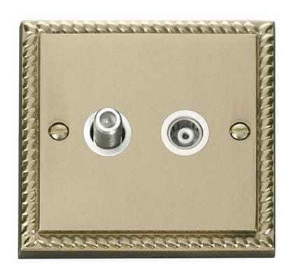 Georgian Cast Brass - White Inserts Georgian Cast Brass Satellite And Isolated Coaxial 1 Gang Socket - White Trim