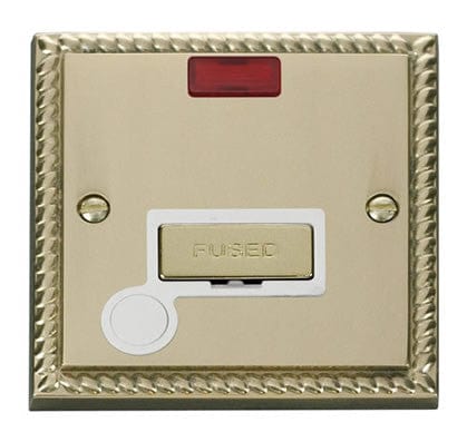 Georgian Cast Brass - White Inserts Georgian Cast Brass 13A Fused Ingot Connection Unit With Neon With Flex - White Trim