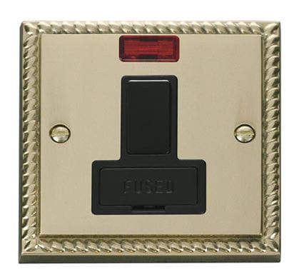 Georgian Cast Brass - Black Inserts Georgian Cast Brass 13A Fused Connection Unit Switched With Neon - Black Trim