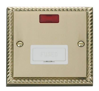 Georgian Cast Brass - White Inserts Georgian Cast Brass 13A Fused Connection Unit With Neon - White Trim