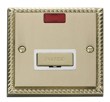 Georgian Cast Brass - White Inserts Georgian Cast Brass 13A Fused Ingot Connection Unit With Neon - White Trim