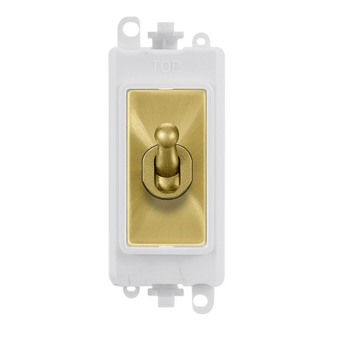 Satin Brass - White Inserts Gridpro 20A Intermediate Toggle Light Switch Module - White Trim