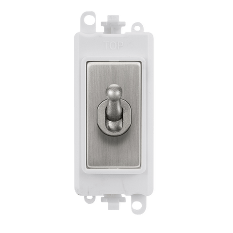 Stainless Steel - White Inserts Gridpro Stainless Steel 20A 2 Way Toggle Light Switch Module - White Trim
