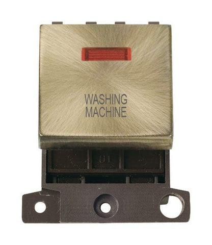 Minigrid & Modules Minigrid Ingot Printed 20A DP Ingot Switch With Neon - Antique Brass - Washing Machine