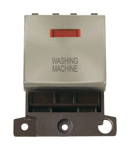 Minigrid & Modules Minigrid Ingot Printed 20A DP Ingot Switch With Neon - Brushed Stainless Steel - Washing Machine