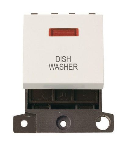Minigrid & Modules Minigrid Plastic Printed 20A DP Switch With Neon - Polar White - Dish Washer