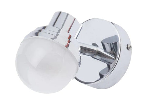 Milan Single Light LED Bathroom Spotlight Wall Fitting In Polished Chrome Finish With Opal Glass Shades
