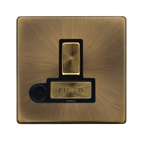 Screwless Plate Antique Brass 13A Ingot Switched Fused Connection Unit With Optional Flex Outlet - Black Trim