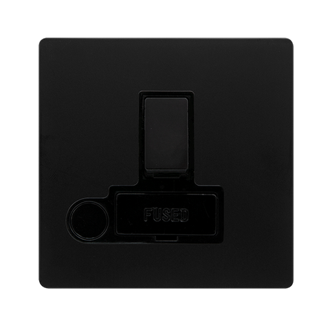 Screwless Plate Matt Black 13A Switched Fused Spur Unit With Optional Flex Outlet - Black Trim