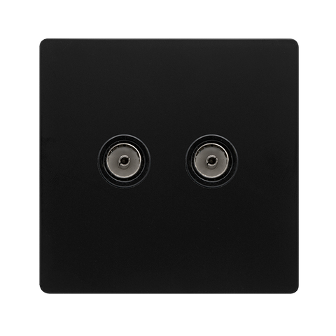 Screwless Plate Matt Black Twin Non-Isolated Coaxial Outlet -  Black Trim