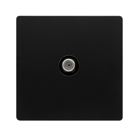 Screwless Plate Matt Black Non-Isolated Single Satellite Outlet -  Black Trim