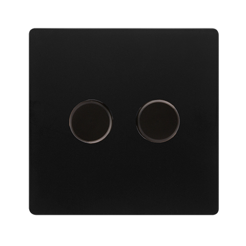 Screwless Plate Matt Black 2 Gang 2 Way 100W Dimmer Light Switch - Black Trim