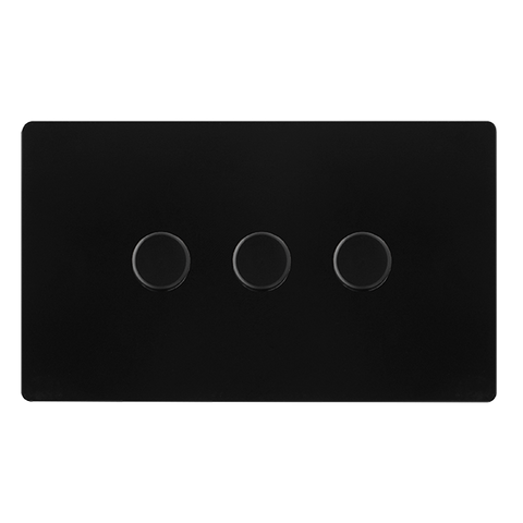 Screwless Plate Matt Black 3 Gang 2 Way 100W Dimmer Light Switch - Black Trim
