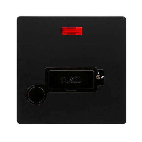 Screwless Plate Matt Black 13A Lockable Connection Unit With Neon + Optional Flex Outlet - Black Trim