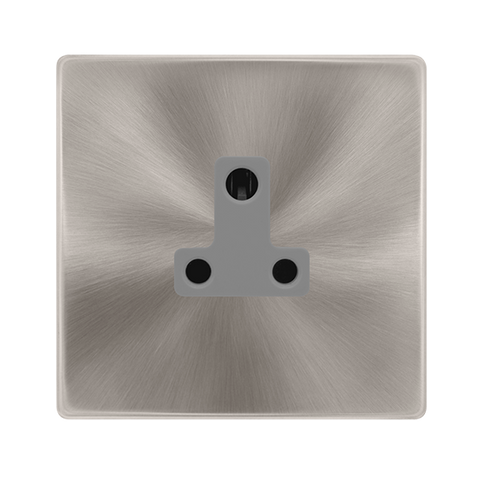 5A Round Pin Socket - Brushed Steel Cover Plate - Grey Insert - Screwless
