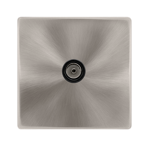 Screwless Plate Brushed Steel Single Non-Isolated Coaxial Outlet - Black Trim - SE Home
