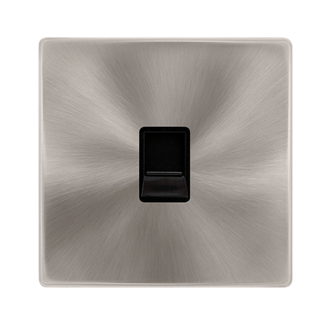 Screwless Plate Brushed Steel Single Telephone Secondary Outlet - Black Trim