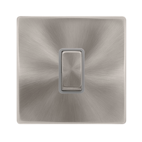 10AX Ingot 1 Gang Intermediate Switch - Brushed Steel Cover Plate - Grey Insert - Screwless
