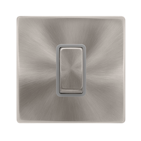 50A Ingot 1 Gang Double Pole Switch -  Brushed Steel Cover Plate - Grey Insert - Screwless