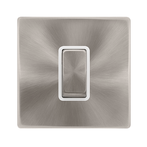 Screwless Plate Brushed Steel 50A Ingot 1 Gang Double Pole Switch -  White Trim
