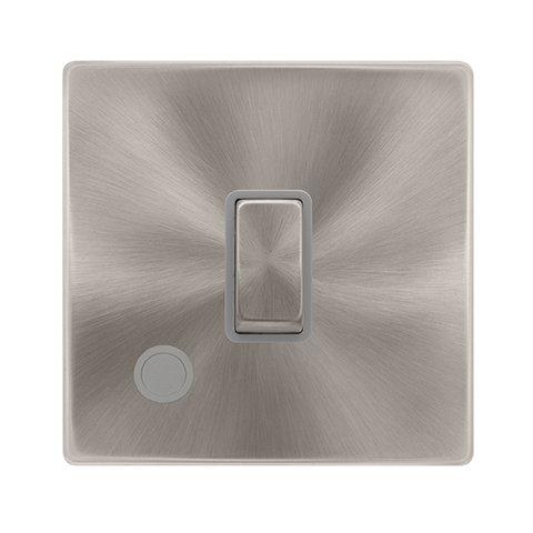 20A Ingot Double Pole Switch With Flex Outlet - Brushed Steel Cover Plate - Grey Insert - Screwless