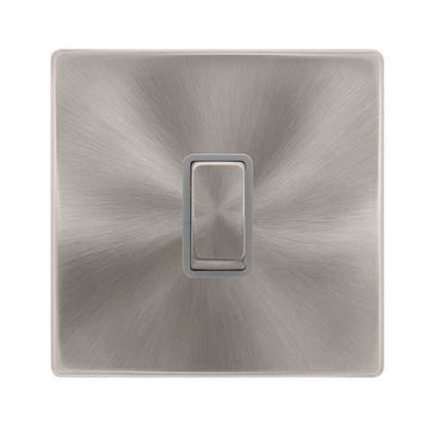 20A Ingot Double Pole Switch - Brushed Steel Cover Plate - Grey Insert - Screwless