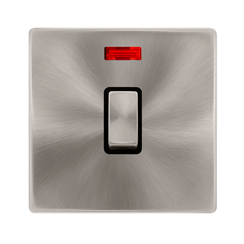 Screwless Plate Brushed Steel 20A Ingot Double Pole Switch With Neon - Black Trim