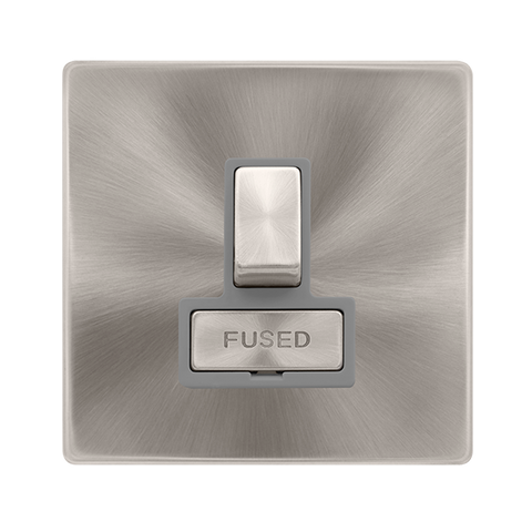 13A Ingot Switched Fused Connection Unit - Brushed Steel Cover Plate - Grey Insert - Screwless