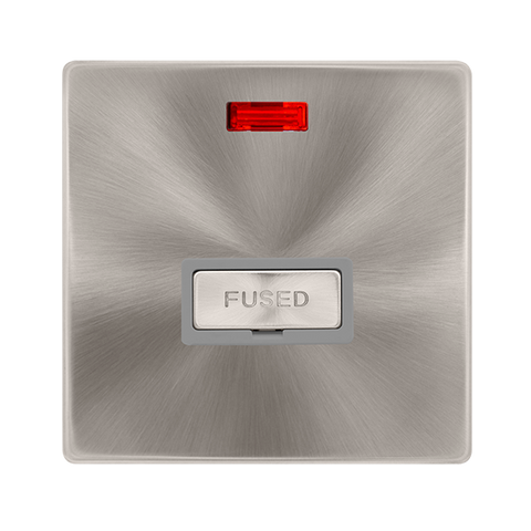 13A Ingot Fused Connection Unit With Neon - Brushed Steel Cover Plate - Grey Insert - Screwless