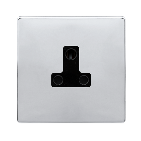 Screwless Plate Polished Chrome 5A Round Pin Socket - Black Trim