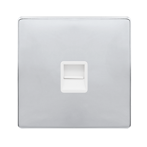 Screwless Plate Polished Chrome Single Telephone Secondary Outlet - White Trim